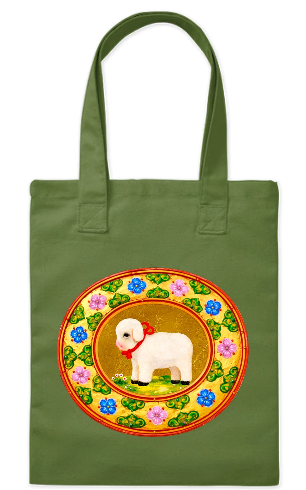 კრავი — Levan Margiani-ის ნაჭრის ჩანთა Artiani-ისთვის. ფერი: Olive Green. ზომა: 37x42